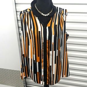Black & gold sleeveless button down blouse 1X